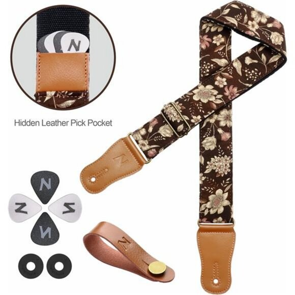Cotton Guitar Strap Adjustable Acoustic Electric Ukulele Strap Pick Holder - Picture 6 of 7